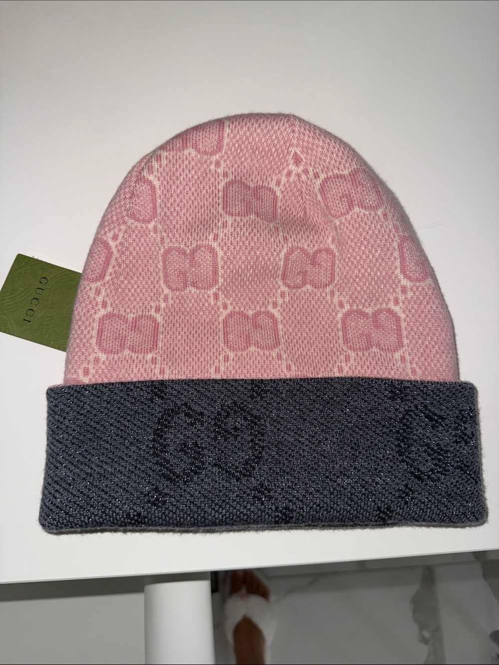 Gucci Pink & Charcoal GG Jacquard Beanie